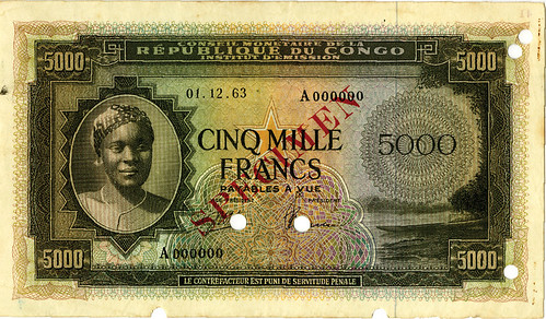 AI Sale 72 Lot 355. Democratic Republic of the Congo. 1963. 5000 Francs, P-3s Specimen Banknote